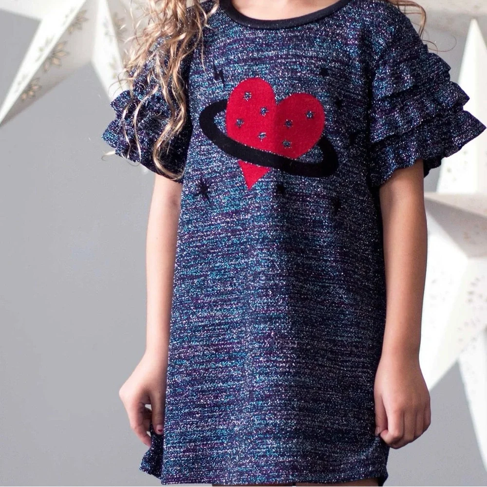 HANNAH BANANA Truly Me By Sara Sara Girls Heart Planet Glittery Knit Dress